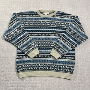 Vintage 90s Colorful Blue‎ Crossings Knit Size XL Geometric Abstract Sweater